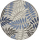 5' Round Blue And Gray Round Floral Indoor Outdoor Area Rug