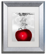 'Red Apple Splash' Silver Framed Canvas Art by Roderick Stevens