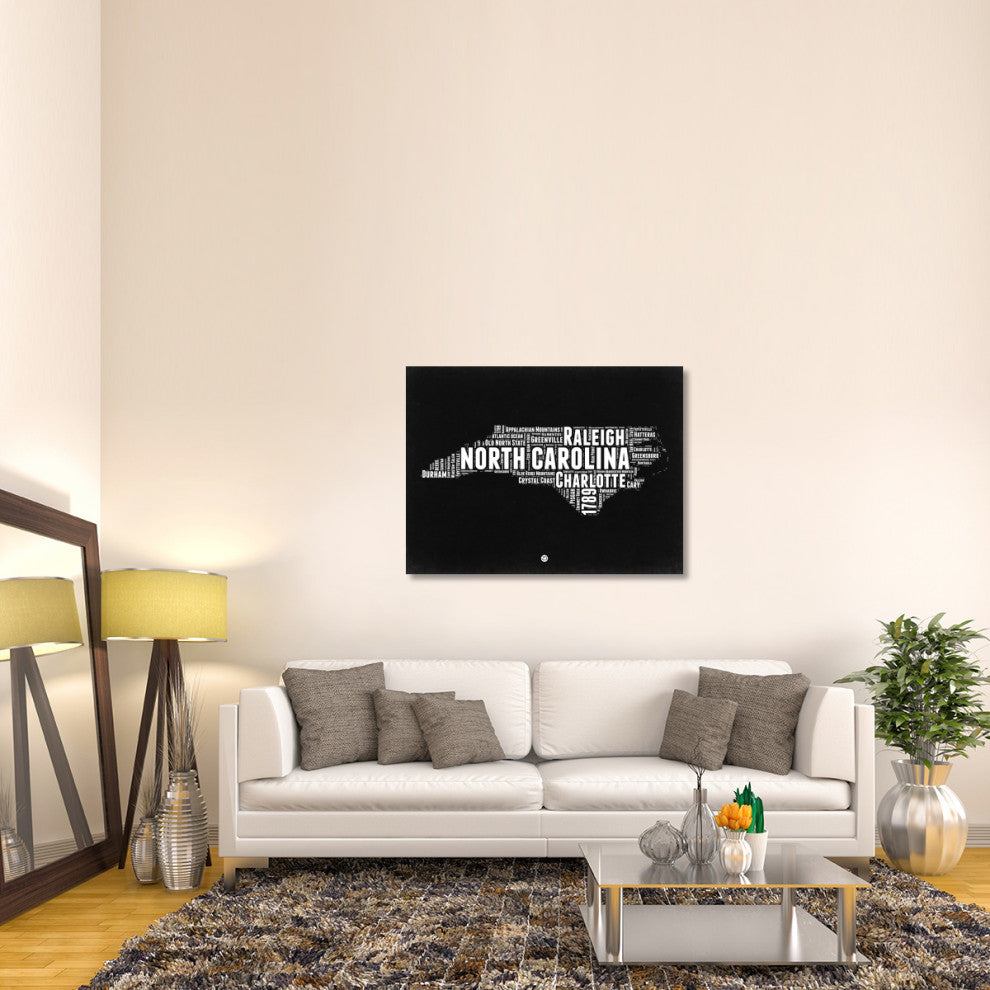 "North Carolina Black and White Map" Fine Art Print