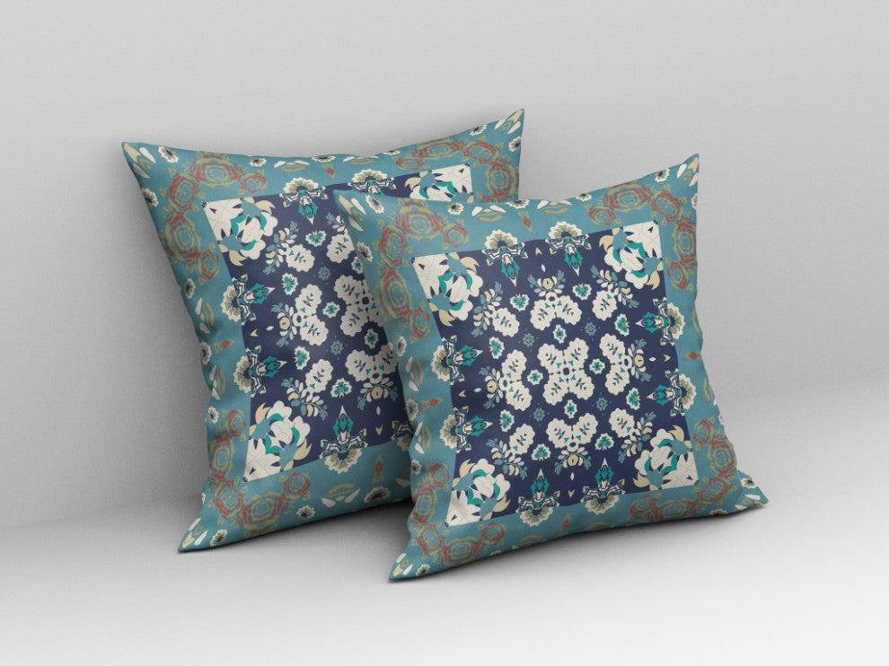 26" Glacier Blue Rose Box Indoor Outdoor Zippered Throw Pillow