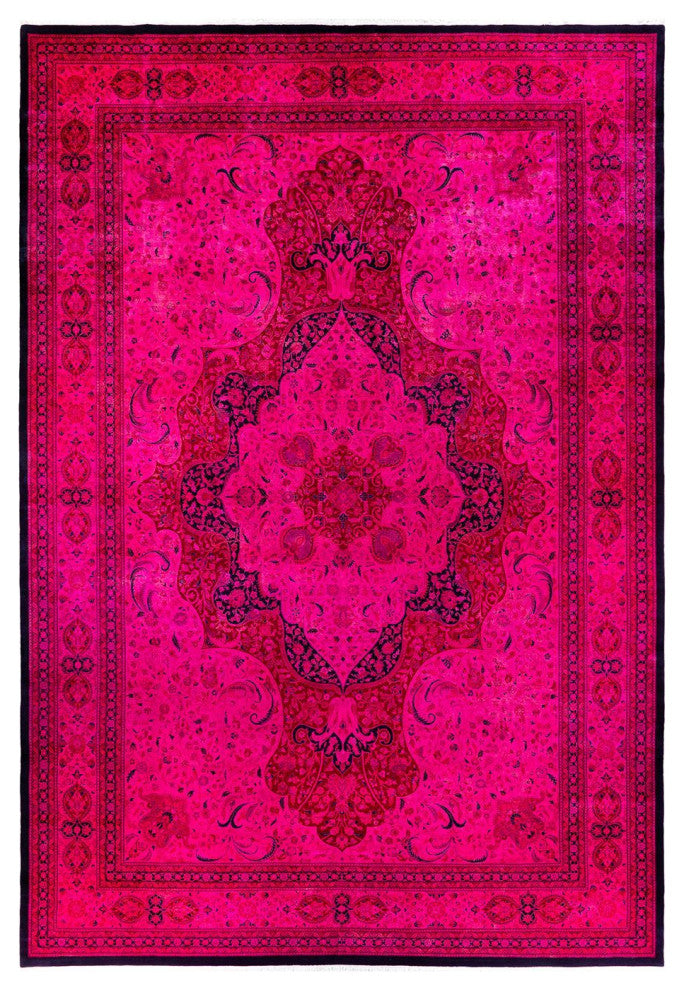 Overdyed, One-of-a-Kind Hand-Knotted Area Rug Pink, 12'1"x18'0"