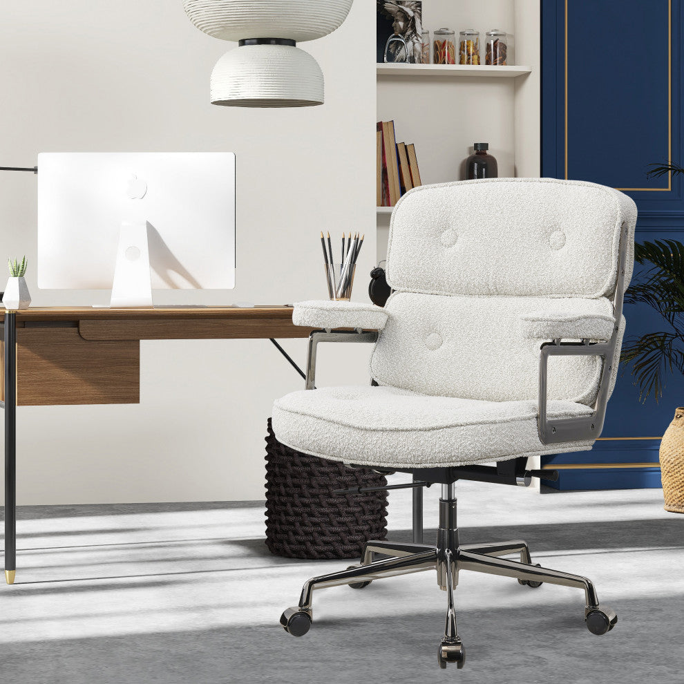 Lobby Mid Back Computer Office Desk Chair, Black Chrome&whtfab