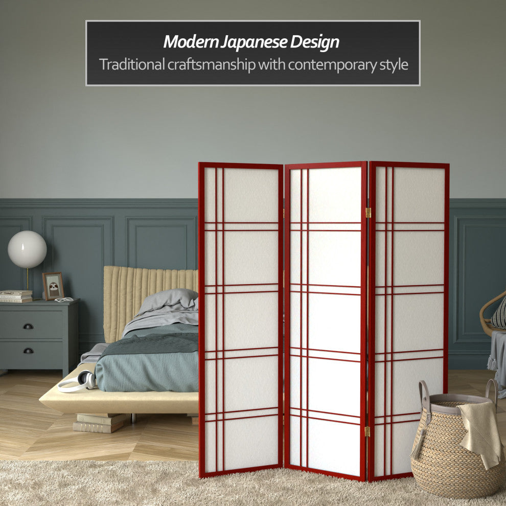 5' Tall Double Cross Shoji Screen, Rosewood, 3 Panels