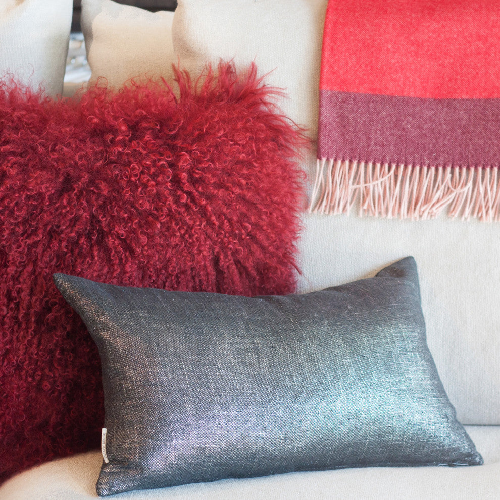 Pillow Decor - Tuscany Linen Metallic Throw Pillow, Platinum, 12" X 20"