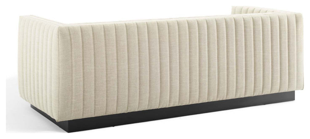 Tufted Sofa, Fabric, Beige, Modern, Living Lounge Room Hotel Lobby Hospitality