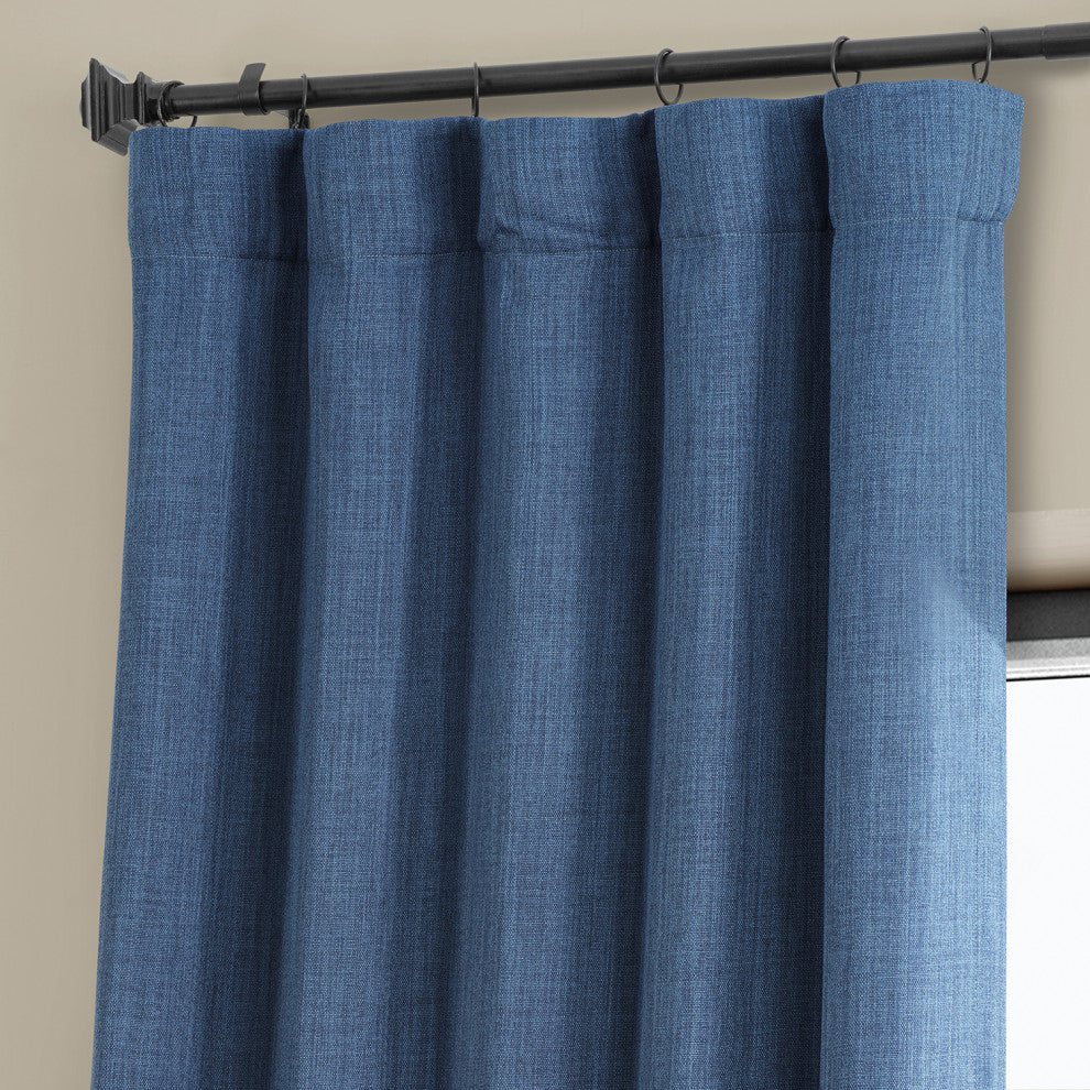 Faux Linen Darkening Curtain Single Panel, Denim, 50"x108"