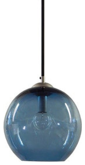 Metro Blown Glass Pendant Light Made in Rhode Island, Bluestone, 8 X 8, Brushed