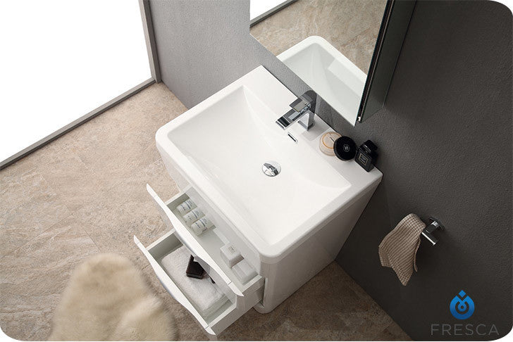 Milano 26" Glossy White Modern Bathroom Vanity, Free Faucet FFT1030BN