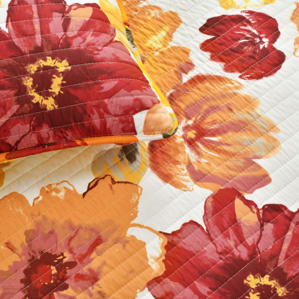 Leah Reversible 3-Piece Quilt Set, Red/Orange, King