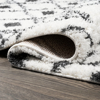 Caimari Moroccan Diamond Shag White/Black 2'x8' Runner Rug