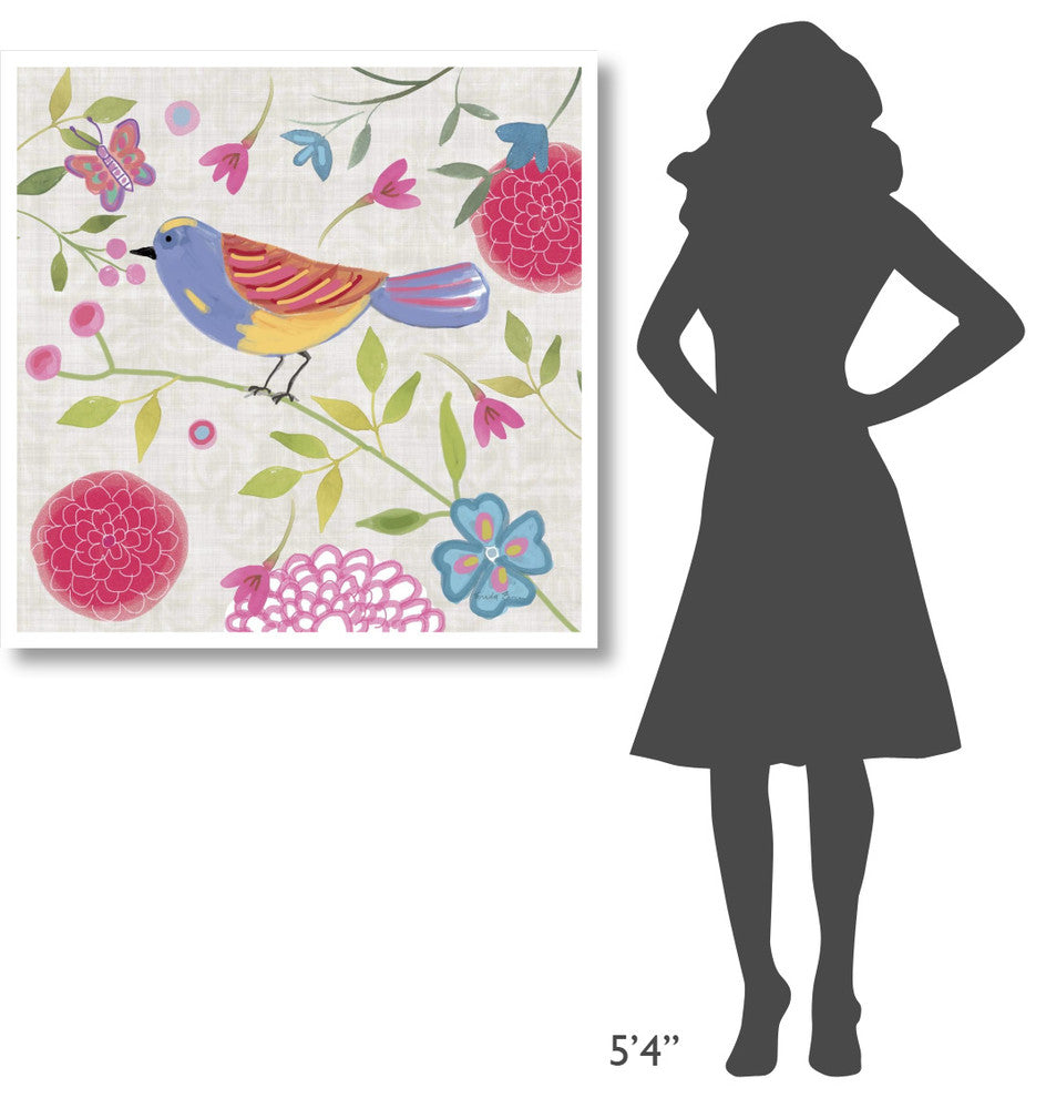 "Damask Floral and Bird III" Digital Paper Print by Farida Zaman, 38"x38"