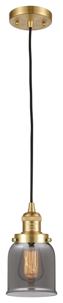 Small Bell 1 Light Mini Pendant, Satin Gold, Plated Smoke