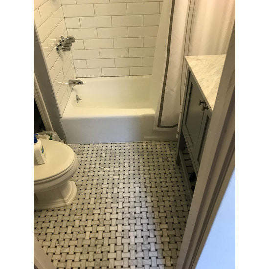 Carrara Marble Basketweave Mosaic Tile Carrera Black Dots Polished 1x2, 1 sheet