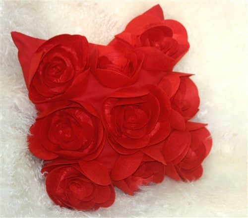 Pillow Decor - Felt Flowers in Red 17 x 17 Throw Pillow