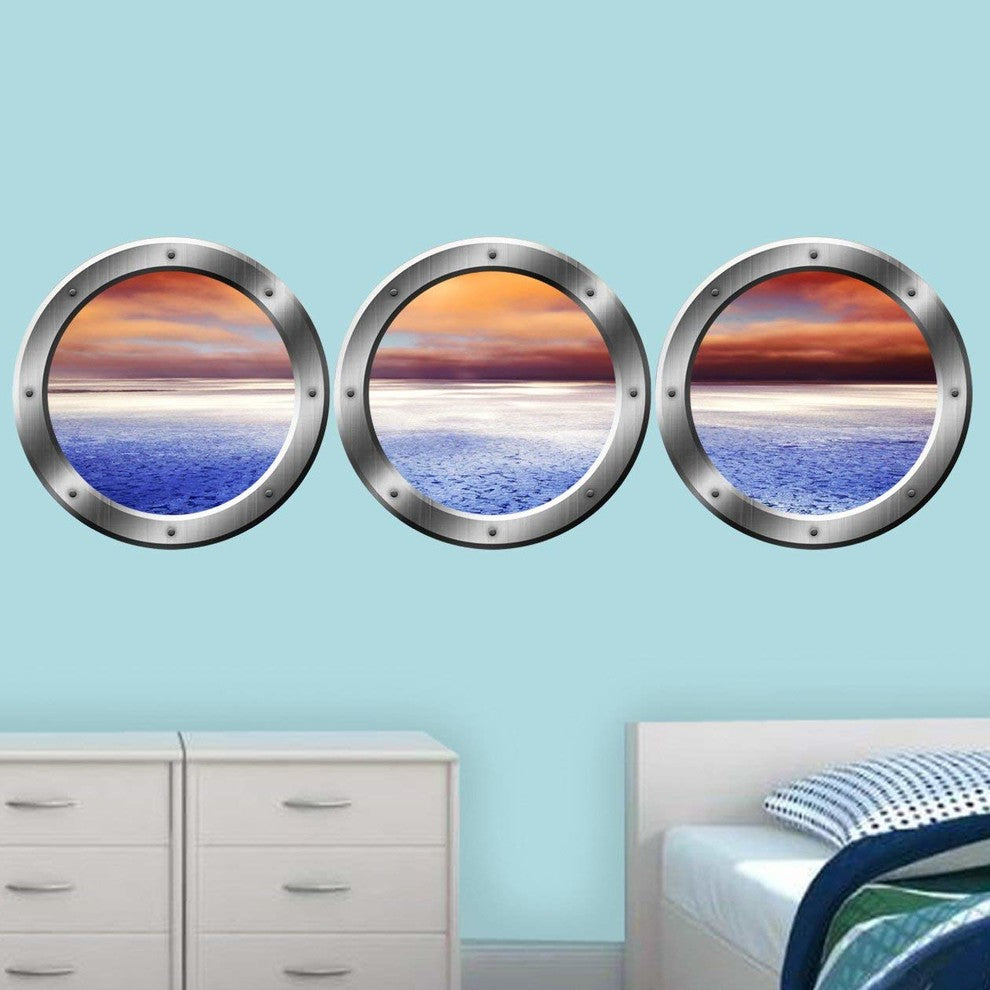 VWAQ Arctic Scenery Wall Decals, Porthole Window Decor, Silver, 20" Diameter