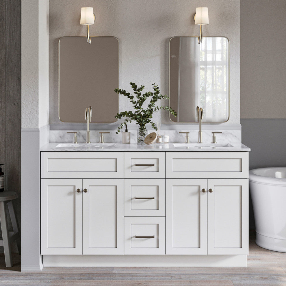 Ariel Hamlet 61" Rectangle Sinks Bath Vanity Carrara Marble White