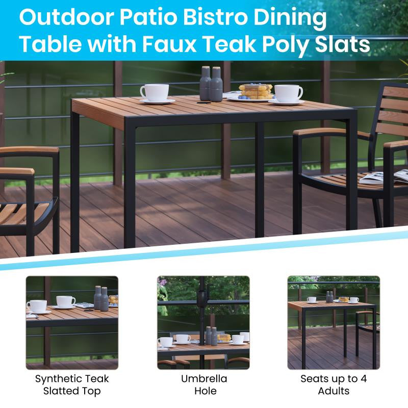 Lark 5 Pc Patio Table Set, 2 Stackable Chairs, 35" Square Table,Umbrella w/Base,