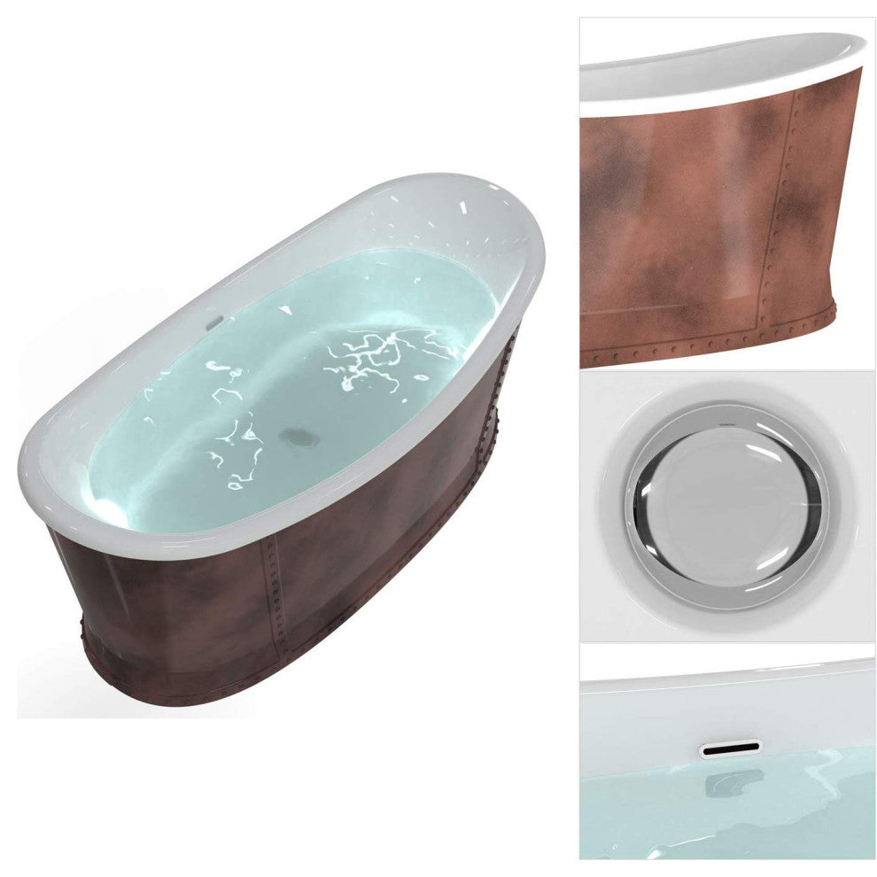 HEATGENE 66" Acrylic Freestanding Bathtub Vintage Soaking Tub, Bronze