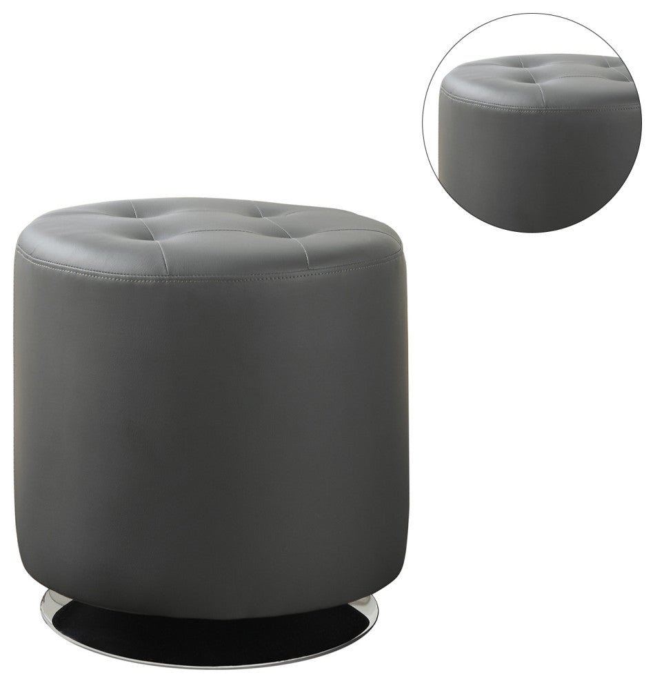 Round Leatherette Upholstered Ottoman, Gray