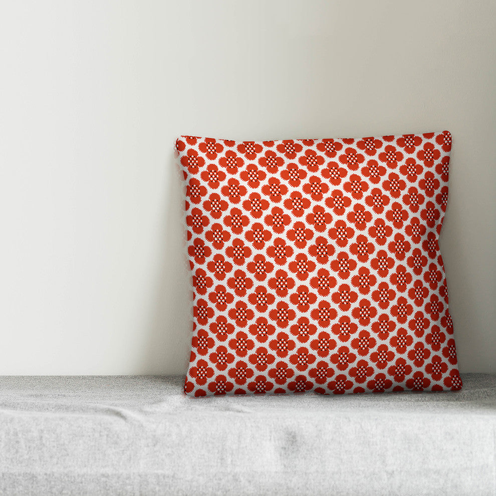Red Floral Pattern Outdoor Throw Pillow, 18"x18"