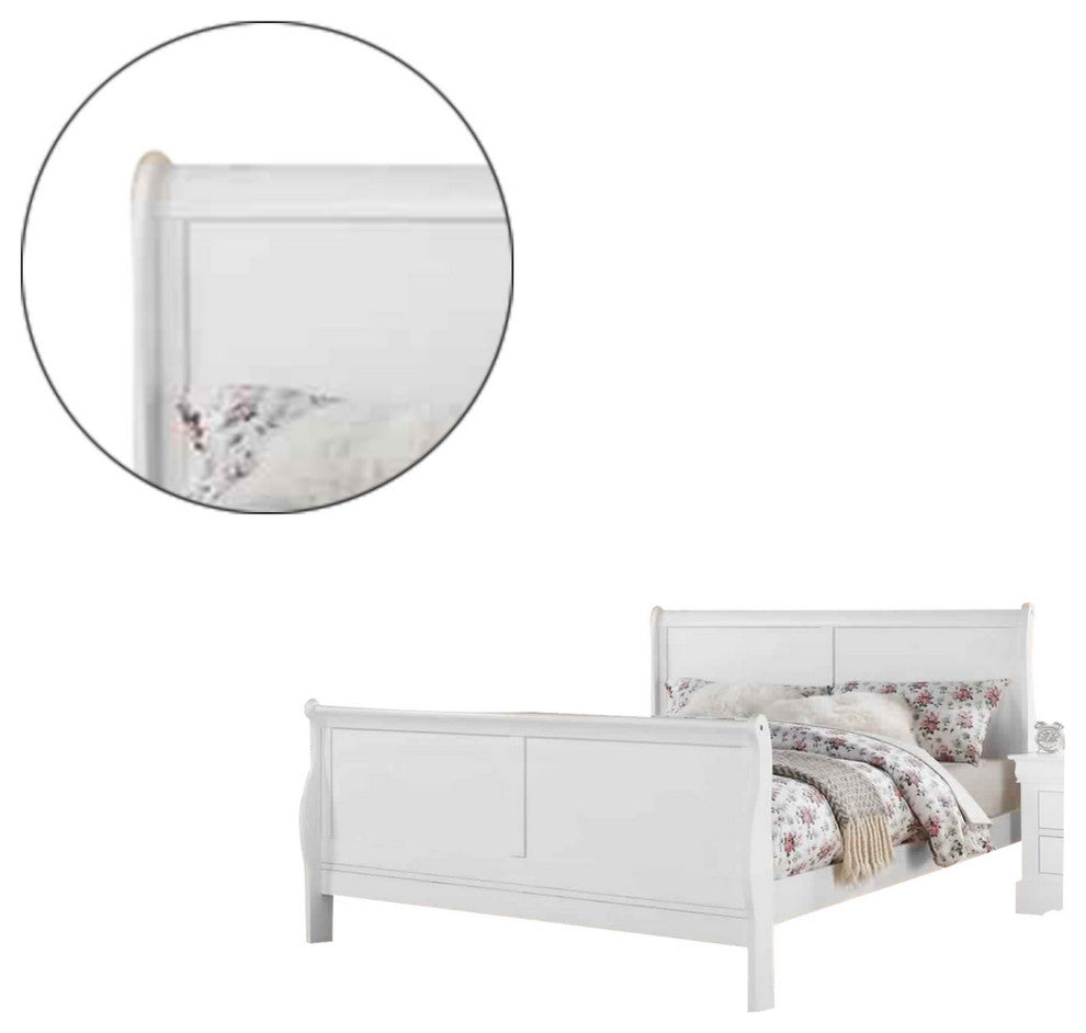 Benzara BM225044 Sleigh Design Full Size Bed with Sleek Legs, White