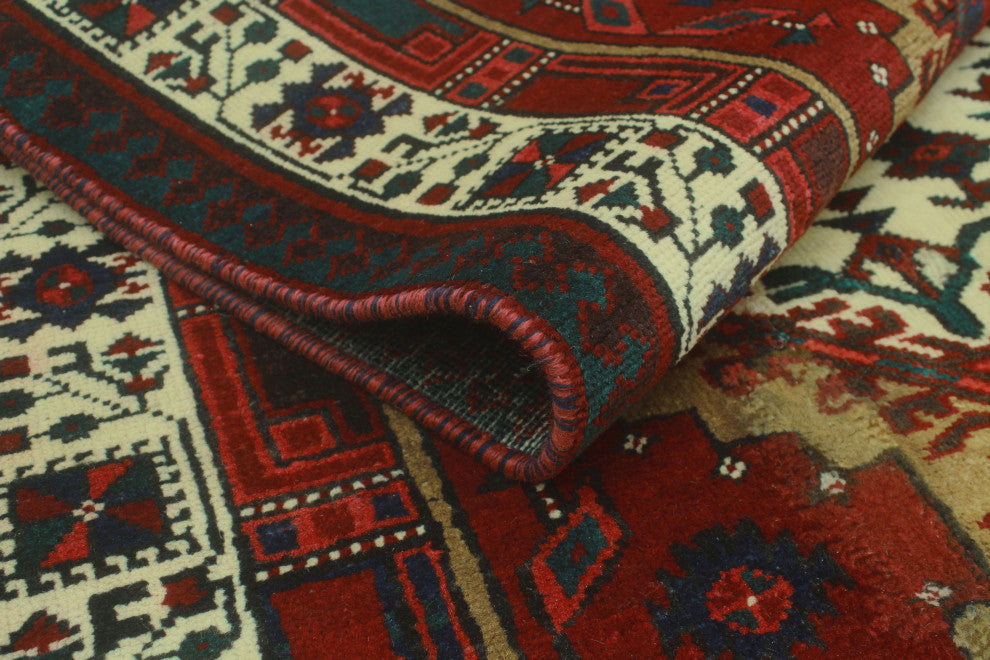 Fine Vintage Distressed Mohamet Red/Ivory Runner, 3'4x10'5