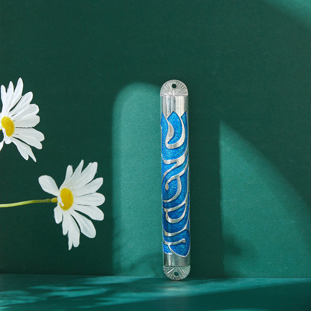 Matashi Hand Painted Blue Enamel 6'' Mezuzah
