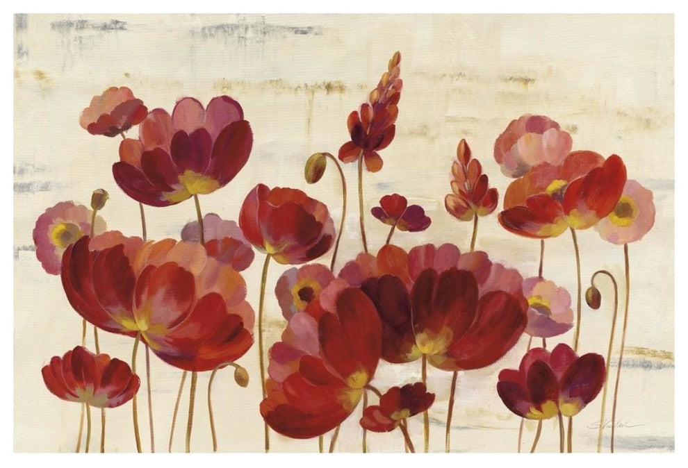 "Red Flowers on Marble" Digital Paper Print by Silvia Vassileva, 62"x42"