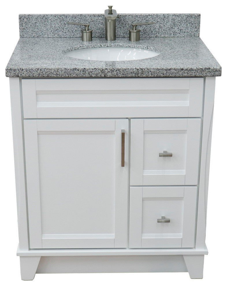 31" Single Sink Vanity, White Finish With Gray Granite With Oval Sink