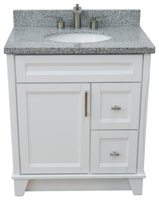 31" Single Sink Vanity, White Finish With Gray Granite With Oval Sink