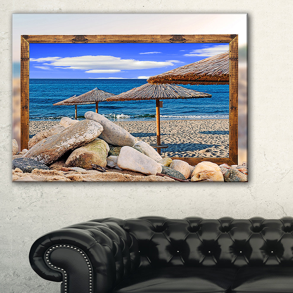 "Framed Beach Umbrellas" Seashore Art Canvas Print, 40"x20"