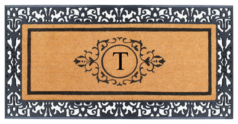 A1HC Paisley Rubber & Coir Outdoor Durable Monogrammed Doormat, 30"X60", Black,