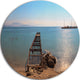 Old Pier At Beach Panoramic View, Wooden Sea Bridge Disc Artwork, 36"