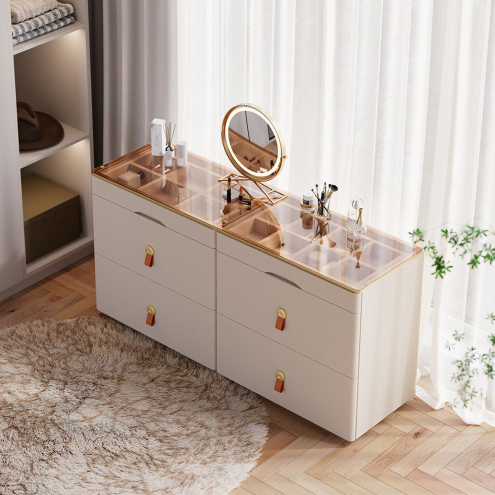 47"W Glass Champagne Dresser 6 Drawer Closet Island With Jewelry Storage