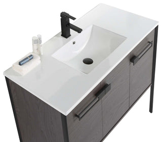 Oakville Bath Vanity, Ceramic Sink, Black Coal Oak, 42 Inch, Black Hardware