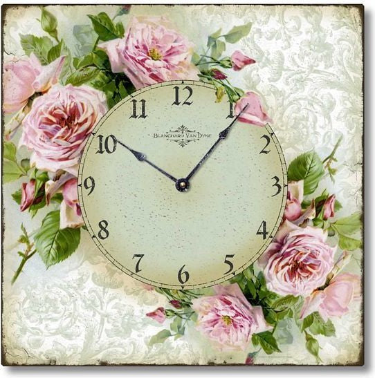 Vintage-Style Pink Roses Clock