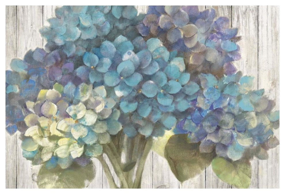 "Turquoise Hydrangea on Barn Board" Paper Print by Albena Hristova, 50"x34"