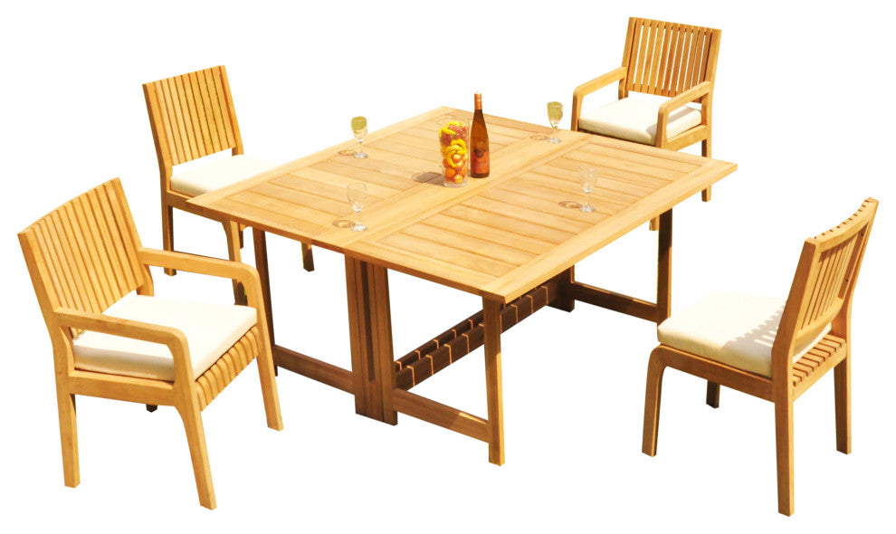 5-Piece Outdoor Teak Dining Set: 60" Square Butterfly Table, 4 Maldives Chairs