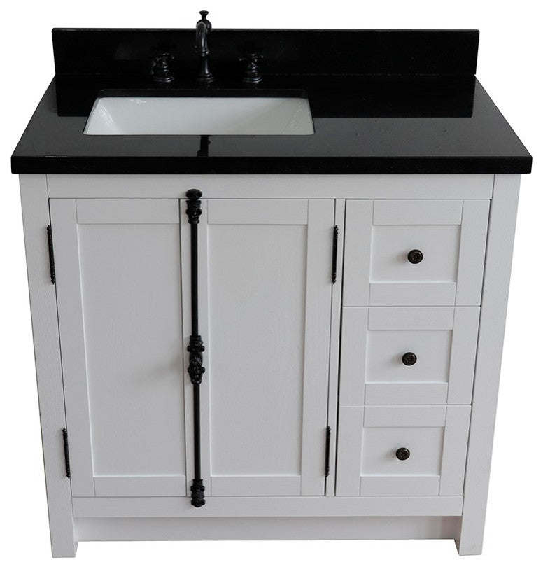 37" Vanity, Glacier Ash With Black Galaxy Top, Left Doors/Left Rectangle Sink