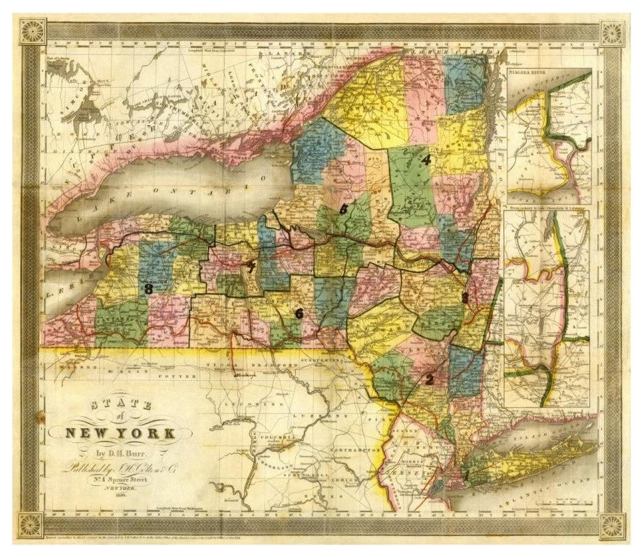 "State of New York, 1840" Digital Paper Print by David H. Burr, 18"x16"
