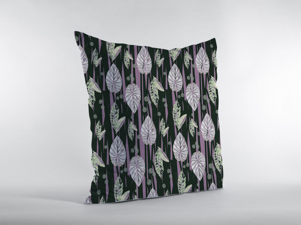 18" Black Purple Fall Leaves Zippered Suede Throw Pillow
