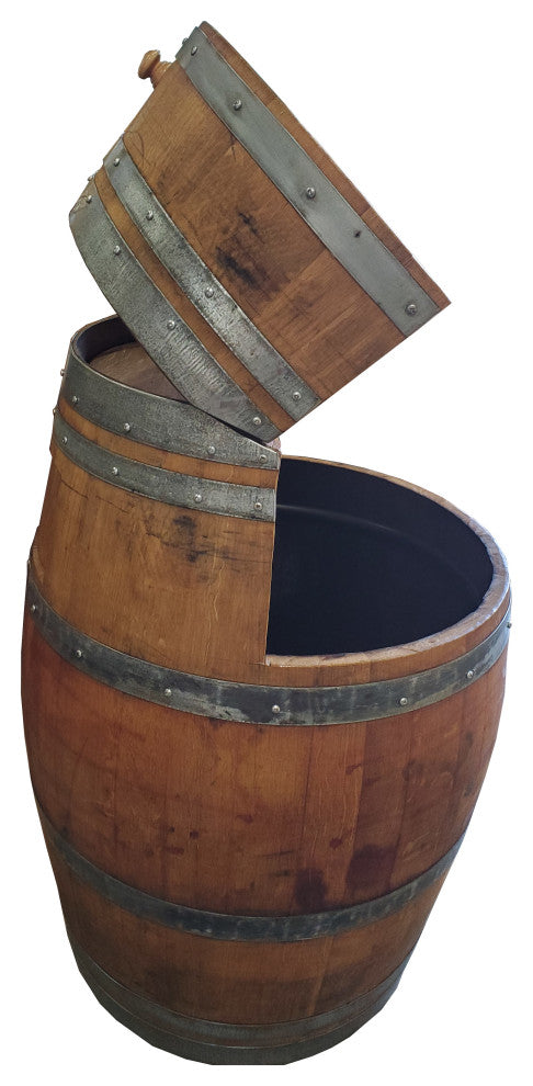 Wine Barrel Waste Receptacle, Lacquer finished, 26"W x 14"D x 35"H