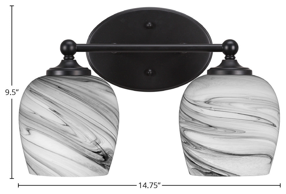 Capri 2-Light Bath Bar, Matte Black/Onyx Swirl