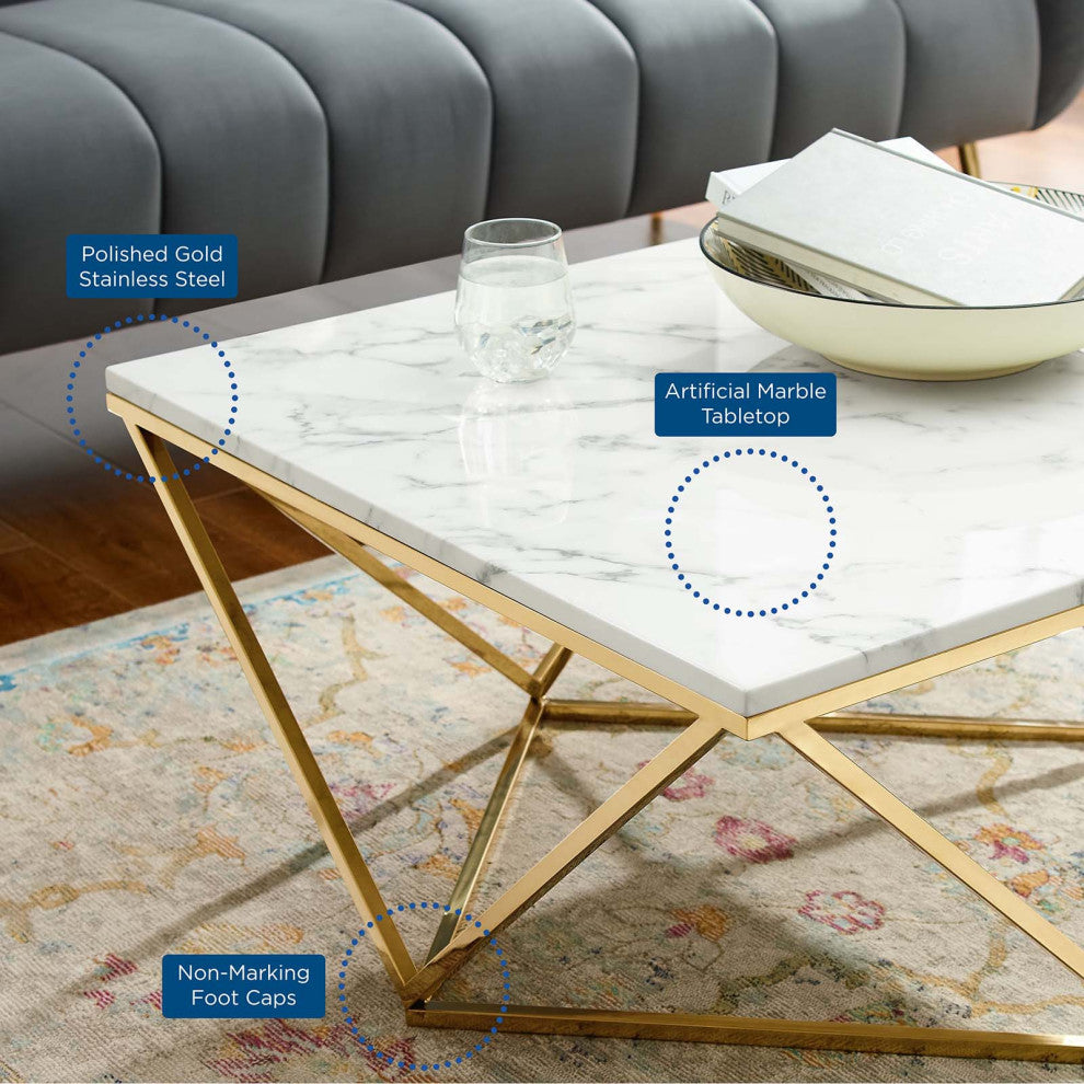 Vertex Gold Metal Stainless Steel Coffee Table Gold White