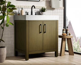 Home Living 30" Single Bathroom Vanity, Chestnut Brown With Backsplash