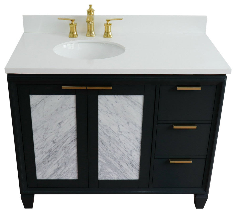 43" Single Vanity, Dark Gray Finish With White Engineered Stone Top