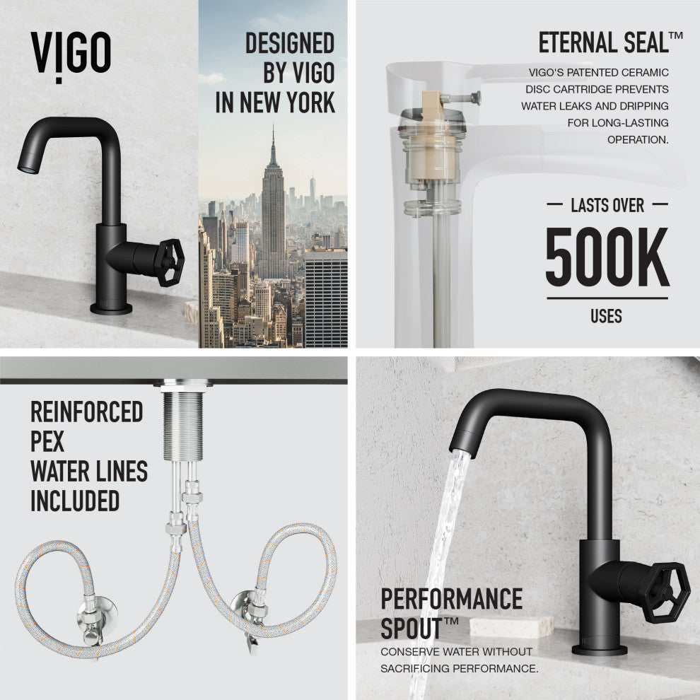 VIGO Ruxton 9" H Single Handle Single Hole Bathroom Faucet, Matte Black, Without Extras
