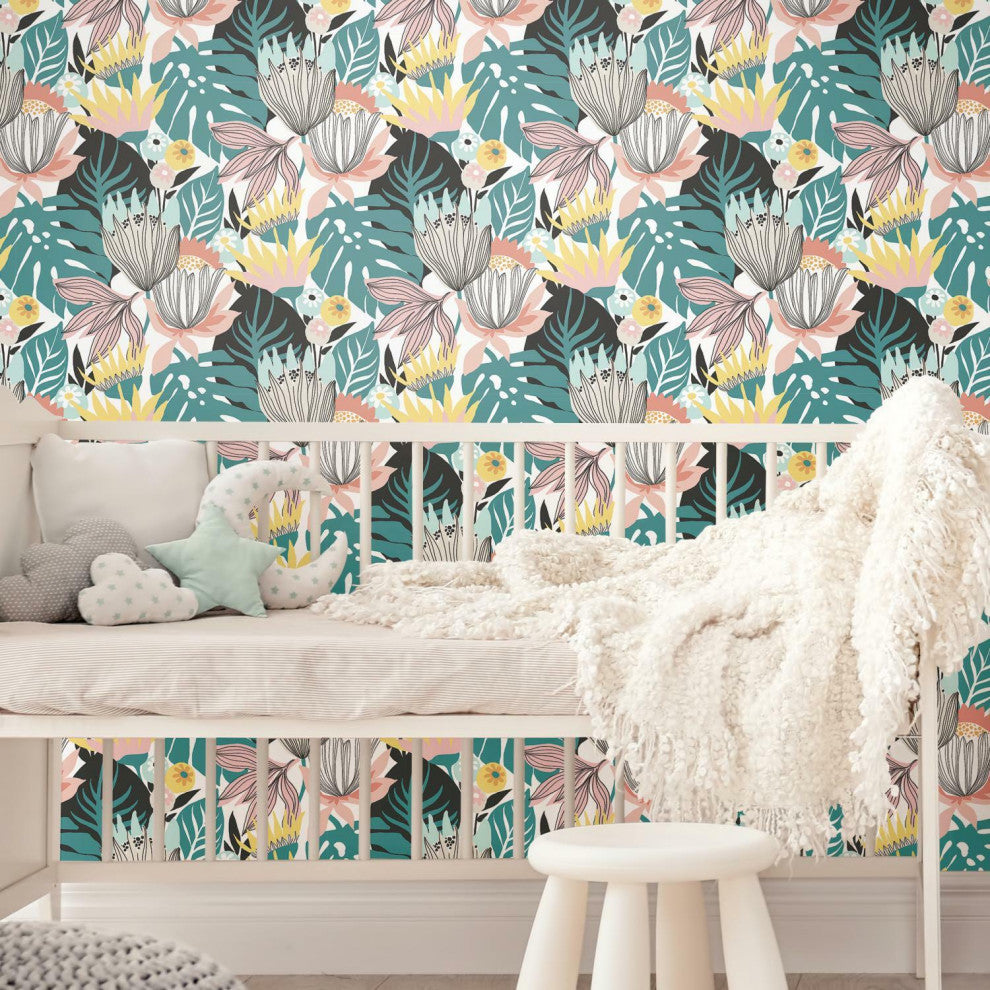 Retro Tropical Leaves Peel & Stick Wallpaper
