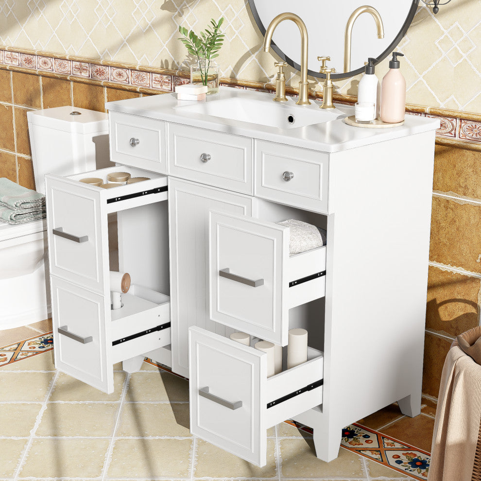 36 Inch Freestanding Bathroom Vanity with Ceramic Sink, White