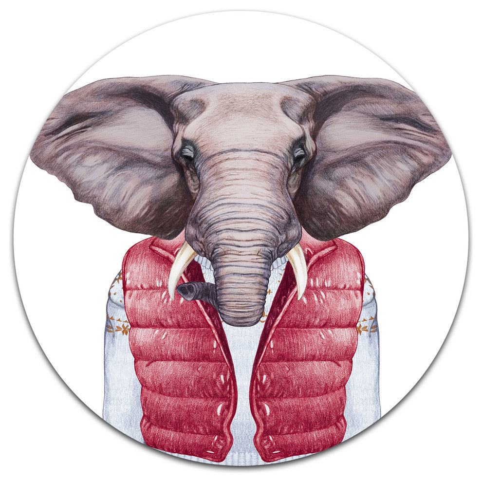 Elephant In Vest And Sweater, Animal Art Disc Metal Artwork, 23"